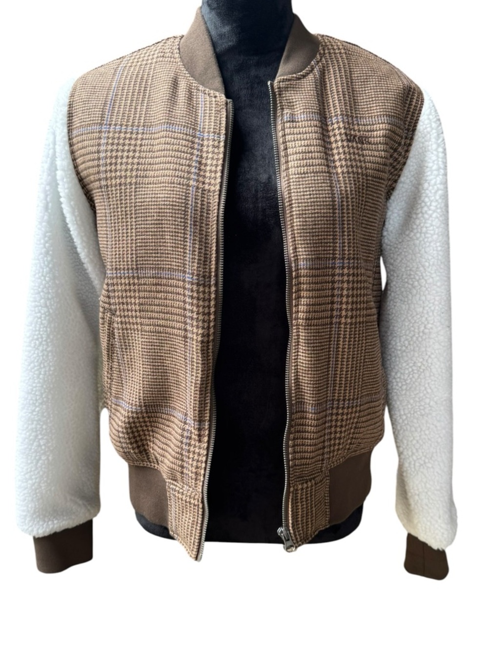 Vans Plaid Bomber Jacket with Cream Sherpa Sleeves size Small